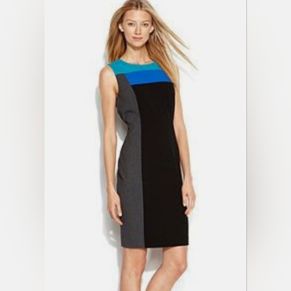 Calvin Klein Dresses & Skirts - Calvin Klein Contrasting Colourblock Sheath Dress Black Gray Teal Blue